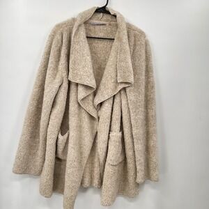 Soft Surroundings Hugs Plush Fleece Shawl Collar Cardigan Sweater Beige Size‎ L